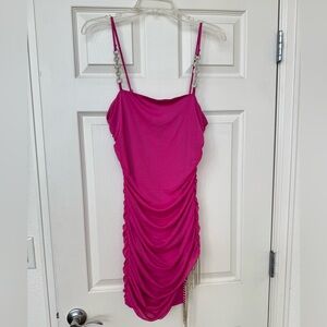 Pink Ruched Spaghetti Strap Dress